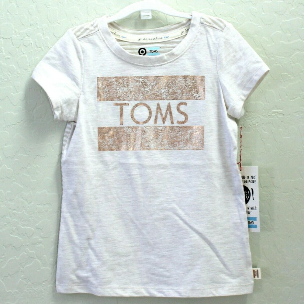 TOMS x Target Girls' Oatmeal Short Sleeve Logo Crew Neck T-Shirt Size L (10/12)